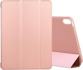 Voor iPad Air (2020) 10.9 siliconen 3-opvouwbare lederen hoes met volledige dekking (roségoud)
