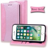 Voor iPhone 6s Zakelijke stiksels Horizontale flip lederen hoes met dubbele vouw & beugel & kaartsleuven & fotolijst & portemonnee (roségoud)