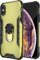 Magnetische matte pc + matte TPU schokbestendige hoes met ringhouder voor iPhone XS / X (olijfgeel)