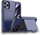 Voor iPhone 12/12 Pro Stofdicht, drukbestendig, schokbestendig pc + TPU-hoesje met kaartsleuf en spiegel (donkerblauw)