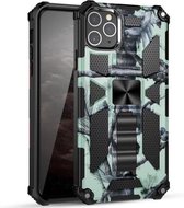 Camouflage Armor schokbestendig TPU + pc magnetische beschermhoes met houder voor iPhone 12 mini (mintgroen)