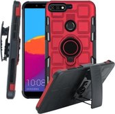 Voor Huawei Y7 (2018) / Honor 7C 3 in 1 Cube PC + TPU beschermhoes met 360 graden draaien zwarte ringhouder (rood)