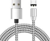 USB naar micro-USB magnetische metalen connector Nylon tweekleurige gevlochten magnetische datakabel, kabellengte: 2 m (zilver)