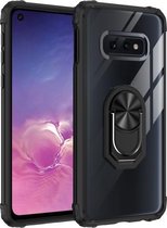 Voor Samsung Galaxy S10E schokbestendig transparant TPU + acryl beschermhoes met ringhouder (zwart)