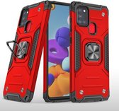 Voor Samsung Galaxy A21s magnetisch pantser schokbestendig TPU + pc-hoesje met metalen ringhouder (rood)