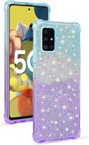 Voor Samsung Galaxy A51 5G gradiënt glitter poeder schokbestendig TPU beschermhoes (blauw paars)