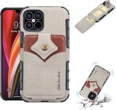 Voor iPhone 12 Pro Max stoffen textuur + PU + TPU schokbestendige beschermhoes met kaartsleuven (grijs)