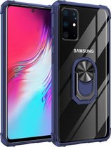 Voor Galaxy A51 Anti-fall transparant TPU + acryl beschermhoes met ringbeugel (blauw)