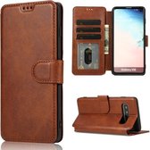 Voor Samsung Galaxy S10 Kalf Textuur Magnetische Gesp Horizontale Flip Lederen Case met Houder & Kaartsleuven & Portemonnee & Fotolijst (Koffie)