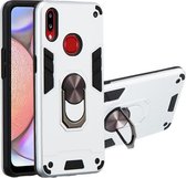 Voor Samsung Galaxy A10s 2 in 1 Armor Series PC + TPU beschermhoes met ringhouder (zilver)