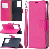 Voor Samsung Galaxy Note20 Ultra Litchi Textuur Pure Kleur Horizontale Flip Leren Case met Houder & Kaartsleuven & Portemonnee & Lanyard (Rose Rood)