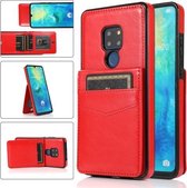 Voor Huawei Mate 20 effen kleur PC + TPU beschermhoes met houder en kaartsleuven (rood)