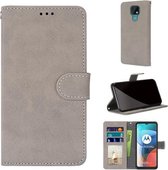 Voor Motorola Moto E7 Retro Frosted Horizontale Flip PU lederen tas met houder & kaartsleuven & portemonnee & fotolijst (grijs)