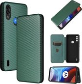 Voor Motorola Moto E7 Power Koolstofvezel Textuur Magnetische Horizontale Flip TPU + PC + PU lederen tas met kaartsleuf (groen)