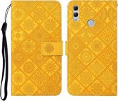 Voor Huawei Honor 8X etnische stijl reliëf patroon horizontale flip lederen tas met houder & kaartsleuven & portemonnee & lanyard (geel)
