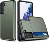 Voor Samsung Galaxy S21 + 5G schokbestendige beschermhoes met kaartsleuf (legergroen)