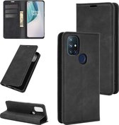 Voor OnePlus Nord N10 5G retro-skin zakelijke magnetische zuignap lederen hoes met houder & kaartsleuven en portemonnee (zwart)