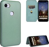 Voor Google Pixel 3a XL koolstofvezel textuur magnetische horizontale flip TPU + pc + PU lederen tas met kaartsleuf (groen)