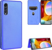 Voor LG Velvet Carbon Fiber Texture Magnetische Horizontale Flip TPU + PC + PU Leather Case met Card Slot (Blue)