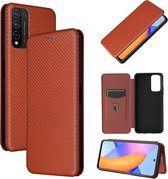 Voor Huawei Honor 10X Lite Carbon Fiber Texture Magnetische Horizontale Flip TPU + PC + PU Leather Case met Card Slot (Brown)