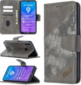 Voor Huawei Y7 (2019) Bijpassende kleur Krokodiltextuur Horizontale flip PU lederen hoes met houder & kaartsleuven & portemonnee (grijs)