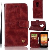 Voor Motorola Moto E5 Play Go Retro Koperen Gesp Crazy Horse Horizontale Flip PU Leren Case met Houder & Kaartsleuven & Portemonnee & Lanyard (Wijnrood)