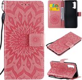 Voor OPPO Find X2 Lite / Reno3 5G Sun Embossing Pattern Horizontale Flip Leather Case met Card Slot & Holder & Wallet & Lanyard (Pink)