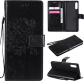 Voor Sony Xperia L4 Tree & Cat reliÃ«fpatroon Horizontale flip lederen tas met houder & kaartsleuven & portemonnee & lanyard (zwart)