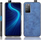Voor Huawei Honor X10 Schokbestendig Naaien Koe Patroon Huid PC + PU + TPU Case (Blauw)