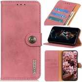 Voor HTC Desire 20 Pro KHAZNEH koeienhuid textuur horizontale flip lederen tas met houder & kaartsleuven & portemonnee (roze)