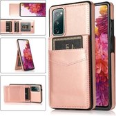 Voor Samsung Galaxy S20 FE effen kleur pc + TPU beschermhoes met houder en kaartsleuven (roségoud)