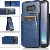 Voor Samsung Galaxy S8 Plus effen kleur pc + TPU beschermhoes met houder en kaartsleuven (blauw)