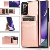 Voor Samsung Galaxy Note20 Ultra effen kleur PC + TPU beschermhoes met houder en kaartsleuven (roségoud)