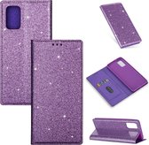 Voor Samsung Galaxy A71 Ultradunne glitter magnetische horizontale flip lederen tas met houder en kaartsleuven (paars)