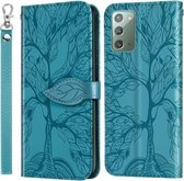 Voor Samsung Galaxy Note20 Life of Tree Embossing Pattern Horizontale Flip Leather Case met houder & kaartsleuf & portemonnee & fotolijst & Lanyard (Lake Blue)