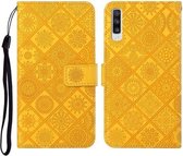 Voor Samsung Galaxy A50 etnische stijl reliëf patroon horizontale flip lederen tas met houder & kaartsleuven & portemonnee & lanyard (geel)