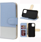 Voor iPhone 12 Pro Splicing Color Horizontale Flip lederen tas met houder & fotolijst & kaartsleuven & portemonnee (lichtblauw)