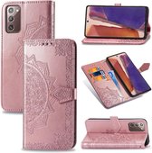 Voor Samsung Galaxy Note20 Ultra Halverwege Mandala Embossing Patroon Horizontale Flip Leren Case met Houder & Kaartsleuven & Portemonnee & Lanyard (Rose Goud)