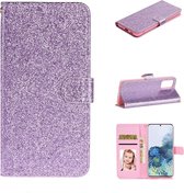 Voor Samsung Galaxy S20 Glitterpoeder Horizontaal Flip Leren Hoesje met Kaartsleuven & Houder & Fotolijst & Portemonnee (Paars)