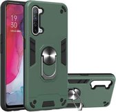 Voor OPPO Reno 3 Armor Series PC + TPU beschermhoes met ringhouder (donkergroen)