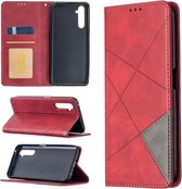 Voor OPPO Realme 6 Pro Rhombus Texture Horizontale flip magnetische lederen tas met houder en kaartsleuven (rood)