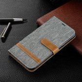 Kleurafstemming Denim Texture Leather Case voor Galaxy M10, met houder & kaartsleuven & portemonnee & lanyard (grijs)