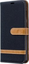 Kleurafstemming Denim Texture Leather Case voor Galaxy A70, met houder & kaartsleuven & portemonnee & lanyard (zwart)