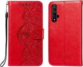Voor Huawei Honor 20 Flower Vine Embossing Pattern Horizontale Flip Leather Case met Card Slot & Holder & Wallet & Lanyard (Red)