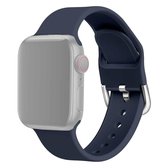 Voor Apple Watch Series 5 & 4 40 mm / 3 & 2 & 1 38 mm effen kleur siliconen vervangende polsband horlogeband met metalen gesp, maat: L (blauw)