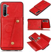 Voor OPPO Reno3 dubbele gesp PU + TPU schokbestendige magnetische beschermhoes met kaartsleuf en houder (rood)