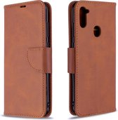 Voor Galaxy A11 retro lamsvacht textuur pure kleur horizontale flip pu lederen case met houder & kaartsleuven & portemonnee & lanyard (bruin)