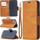 Voor iPhone 12 Max / 12 Pro Retro Lambskin Texture Pure Color Horizontale Flip PU lederen hoes voor iPhone 11, met houder & kaartsleuven & portemonnee & lanyard (geel)