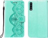 Voor Samsung Galaxy A70 Flower Vine Embossing Pattern Horizontale Flip Leather Case met Card Slot & Holder & Wallet & Lanyard (Green)