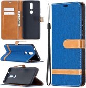 Voor Nokia 2.4 kleuraanpassing denim textuur lederen tas met houder & kaartsleuven & portemonnee & lanyard (koningsblauw)